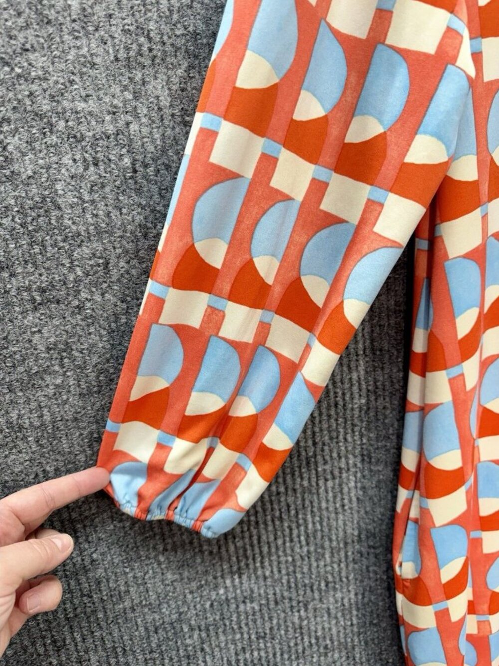 J McLaughlin Emer Shift Dress Women Large Blue Orange Coral Long Sleeve Pockets - Picture 5 of 12